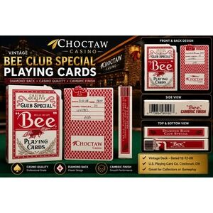 Bee Club Special No 92 Playing Cards Red Diamond Back Choctaw Casino Used 2008
